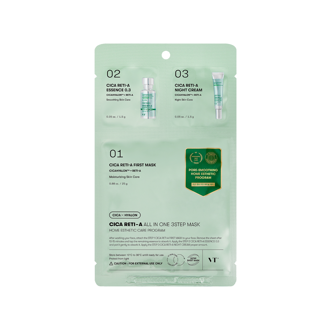 VT COSMETICS VT CICA RETI-A ALL IN ONE 3STEP MASK STEP1 - 25g / STEP2, 3 - 1.5g