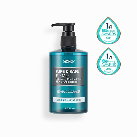 KUNDAL PURE AND SAFE COOLING HOMME CLEANSER HERB BERGAMOT 300ml