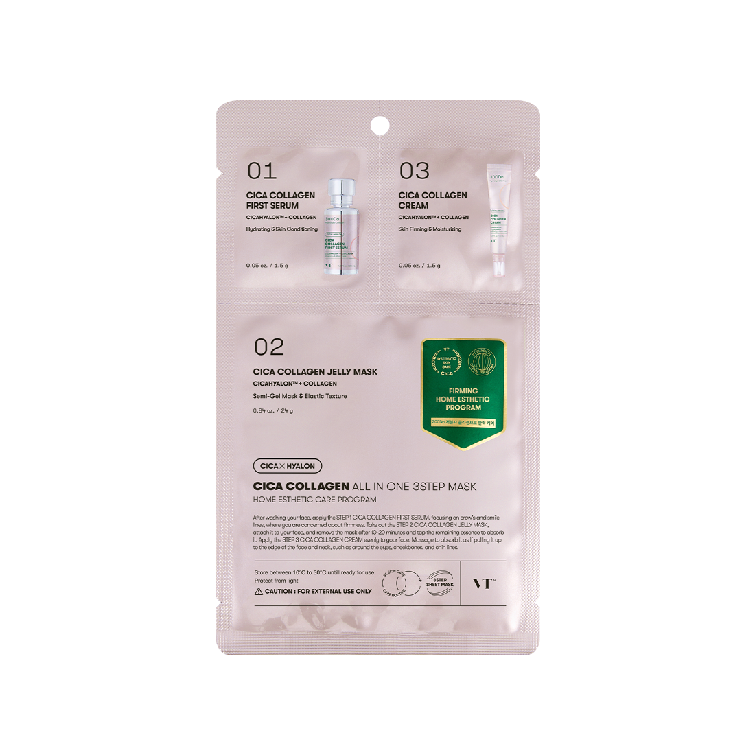 VT COSMETICS VT CICA COLLAGEN ALL IN ONE 3STEP MASK STEP1,3 - 1.5g / STEP2 - 24g