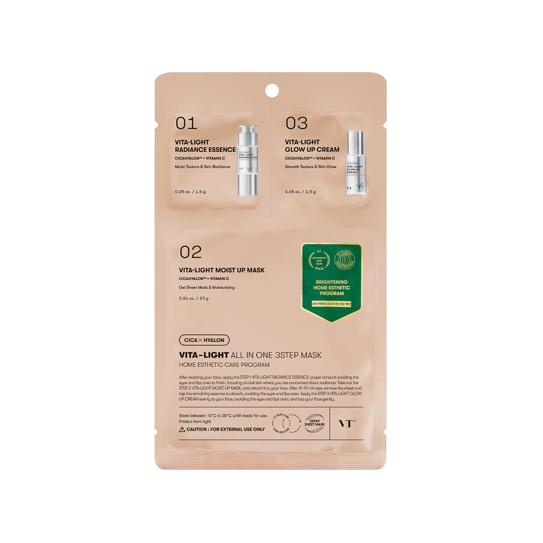 VT COSMETICS VT VITA-LIGHT ALL IN ONE 3STEP MASK STEP1,3 - 1.5g / STEP2 - 24g