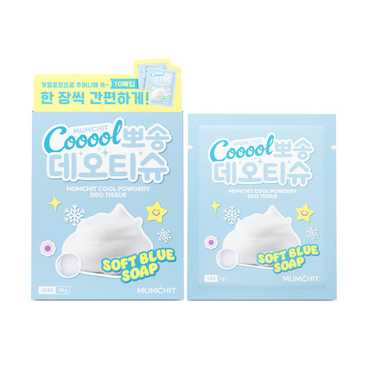 MUMCHIT Cool Powdery Deo Tissue Soft Blue Soap Single Sheet x 10ea